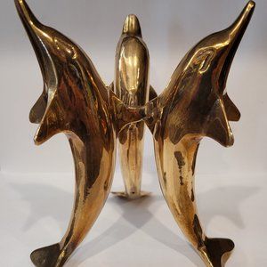Vintage Brass Dolphin Statue/Stand